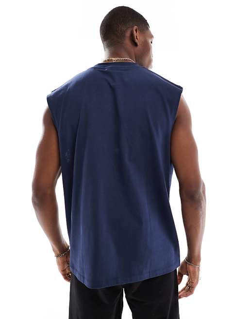Asos ASOS DESIGN Oversized Tank With Sports Graphic In Navy
