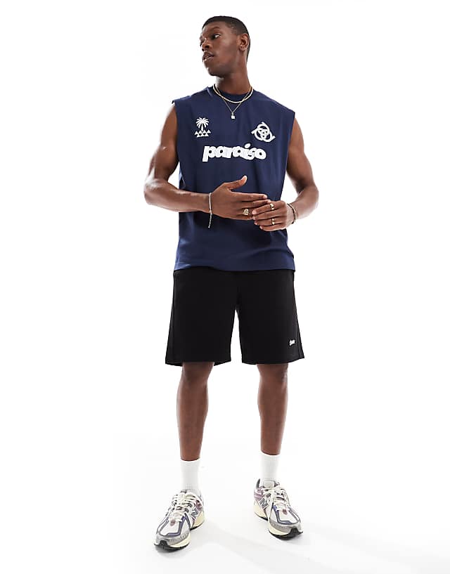Asos ASOS DESIGN Oversized Tank With Sports Graphic In Navy