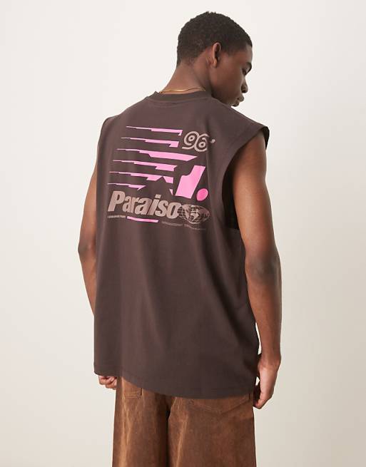Asos ASOS DESIGN Oversized Tank With Sports Graphic In Brown