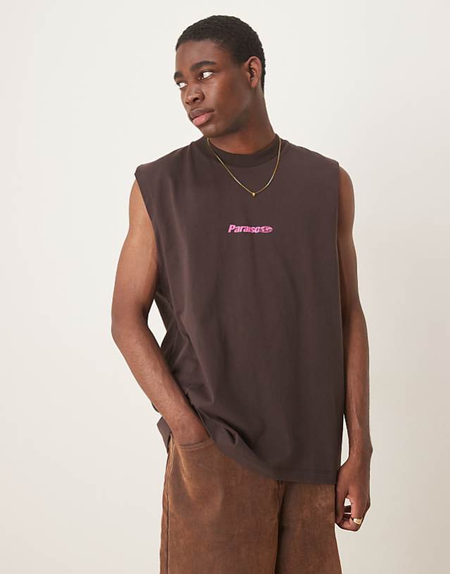 asos ASOS DESIGN oversized tank with sports graphic in brown