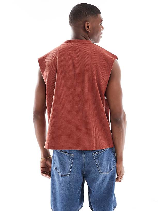 Asos ASOS DESIGN Oversized Tank With Sports Graphic In Red Waffle