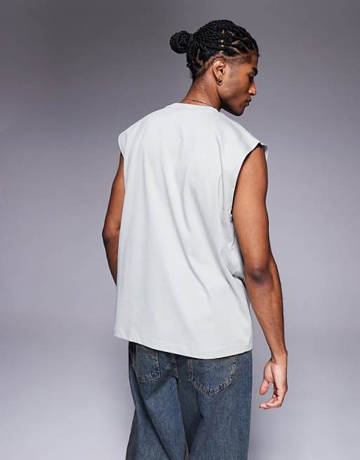 Asos ASOS DESIGN Oversized Tank With Text Print In Light Grey