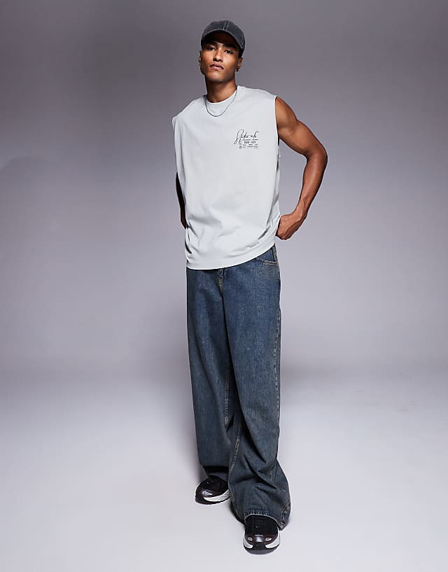 Asos ASOS DESIGN Oversized Tank With Text Print In Light Grey