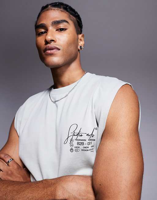 Asos ASOS DESIGN Oversized Tank With Text Print In Light Grey