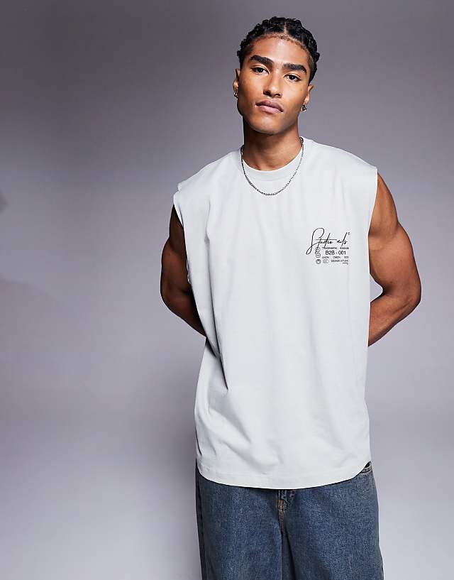 asos ASOS DESIGN oversized tank with text print in light grey