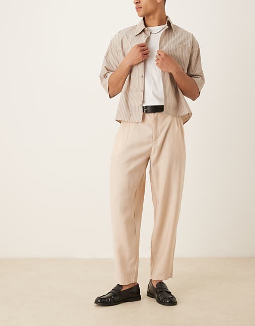 asos ASOS DESIGN oversized tapered smart trousers in beige