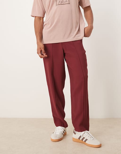 Asos ASOS DESIGN Oversized Tapered Smart Trousers In Burgundy