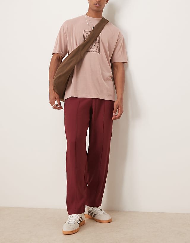 asos ASOS DESIGN oversized tapered smart trousers in burgundy