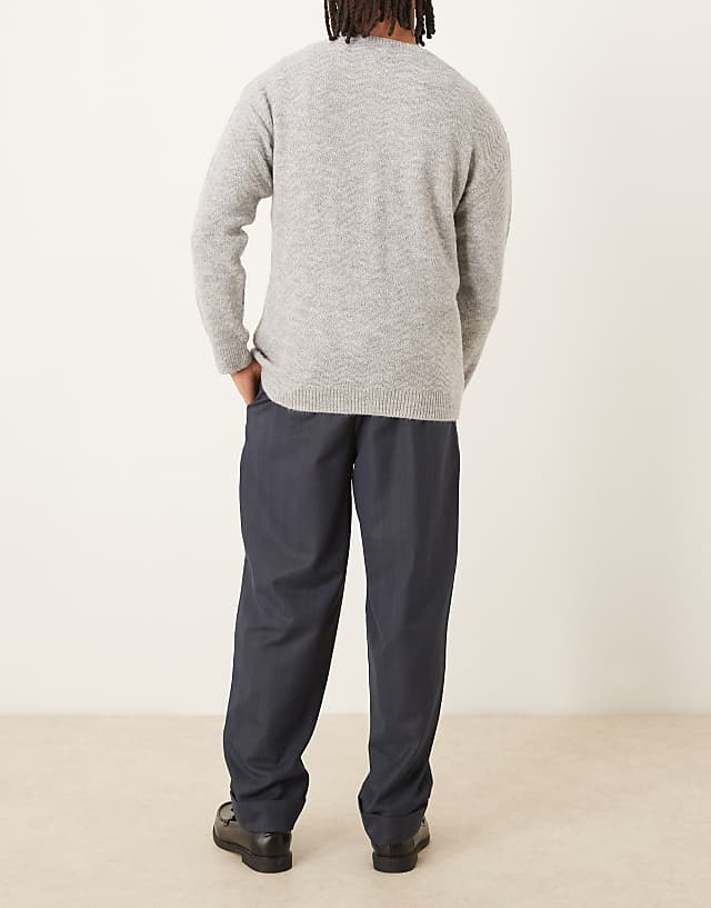 Asos ASOS DESIGN Oversized Tapered Smart Trousers In Navy Stripe With Turn Up Hem