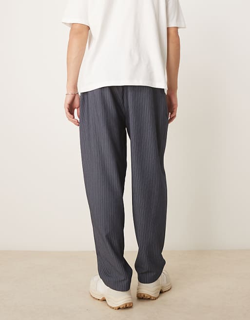 Asos ASOS DESIGN Oversized Tapered Smart Trousers In Pinstripe In Navy