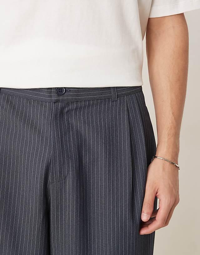 Asos ASOS DESIGN Oversized Tapered Smart Trousers In Pinstripe In Navy