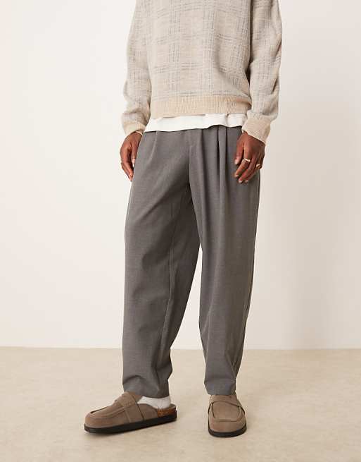 Asos ASOS DESIGN Oversized Tapered Smart Trousers With Double Pleat In Grey