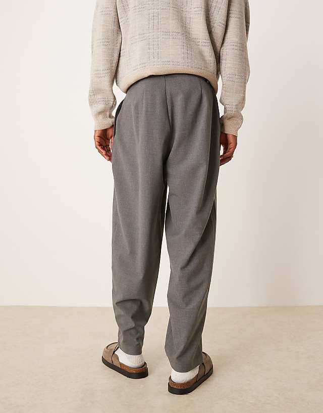Asos ASOS DESIGN Oversized Tapered Smart Trousers With Double Pleat In Grey