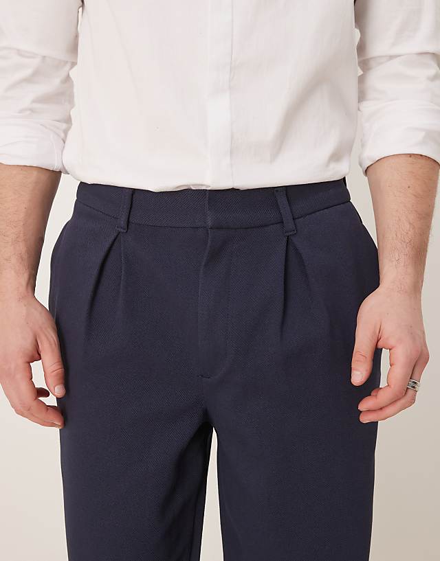Asos ASOS DESIGN Oversized Tapered Trouser With Pleat In Navy