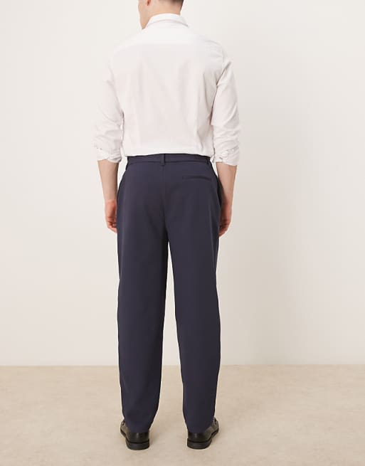 Asos ASOS DESIGN Oversized Tapered Trouser With Pleat In Navy