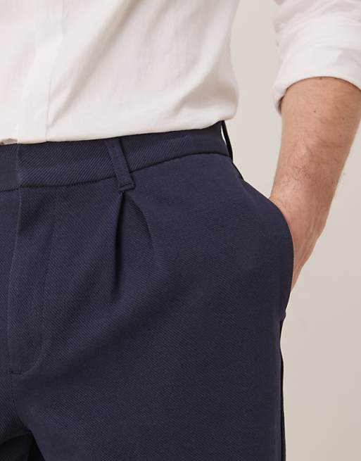 Asos ASOS DESIGN Oversized Tapered Trouser With Pleat In Navy