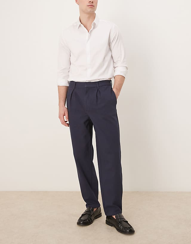 asos ASOS DESIGN oversized tapered trouser with pleat in navy