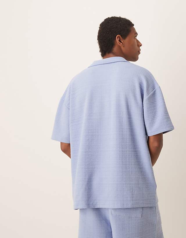 Asos ASOS DESIGN Oversized Textured Polo Co-ord In Light Blue