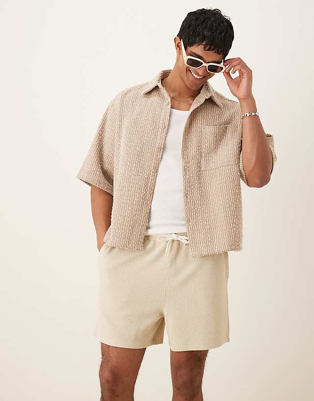 asos ASOS DESIGN oversized textured shorts in beige