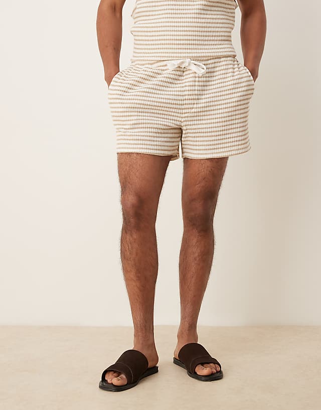 Asos ASOS DESIGN Oversized Textured Stripe Short In Beige