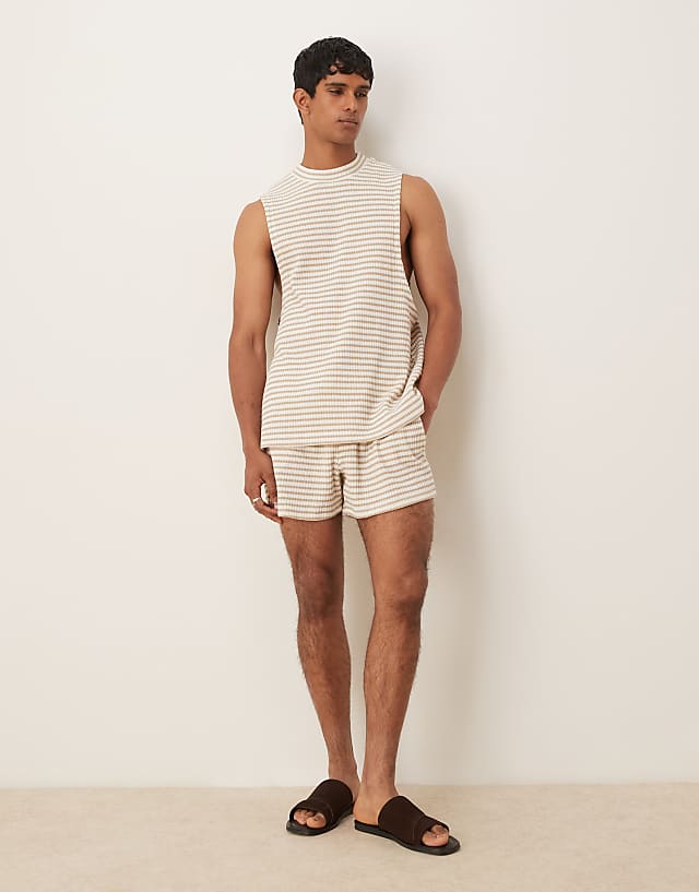 asos ASOS DESIGN oversized textured stripe short in beige