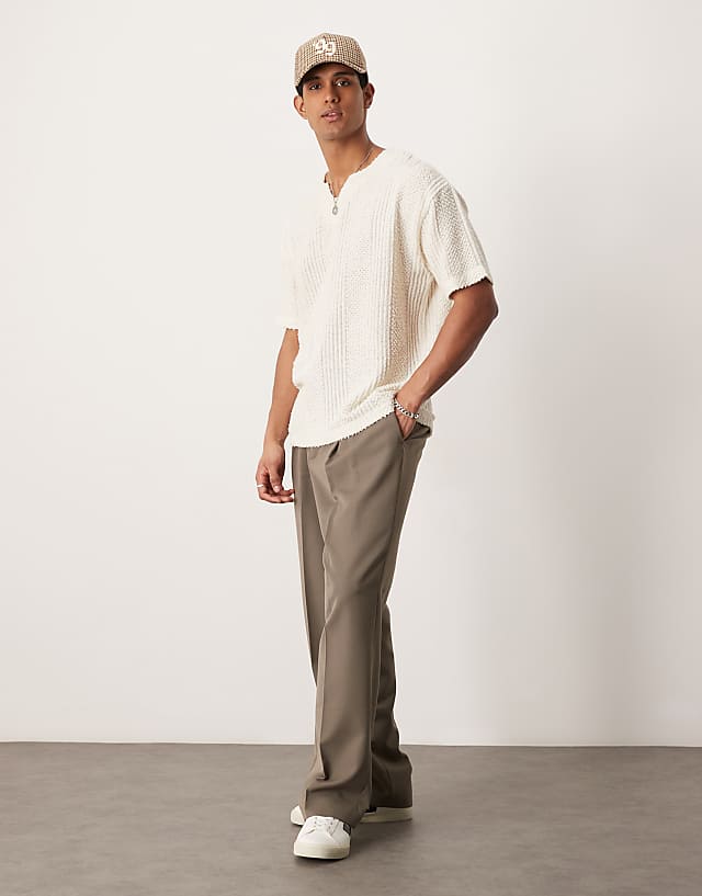 Asos ASOS DESIGN Oversized Textured V Neck T-shirt In Neutral