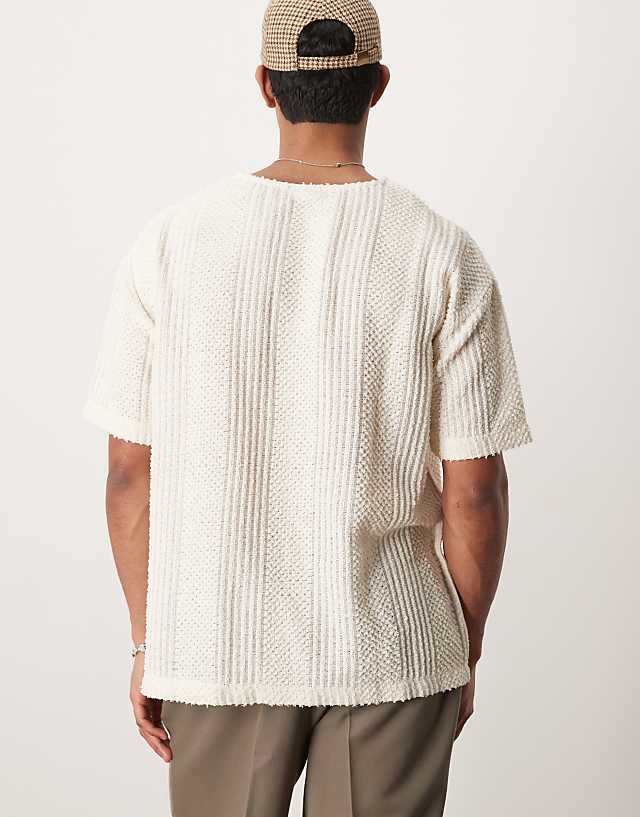 Asos ASOS DESIGN Oversized Textured V Neck T-shirt In Neutral