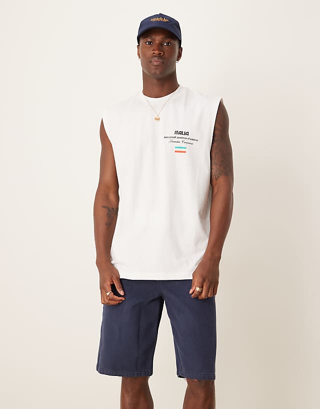 Asos ASOS DESIGN Oversized Vest In White With Limoncello Print