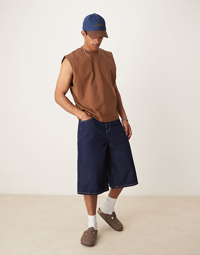 Asos ASOS DESIGN Oversized Vest With Back City Graphic In Brown