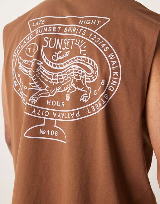 Asos ASOS DESIGN Oversized Vest With Back City Graphic In Brown