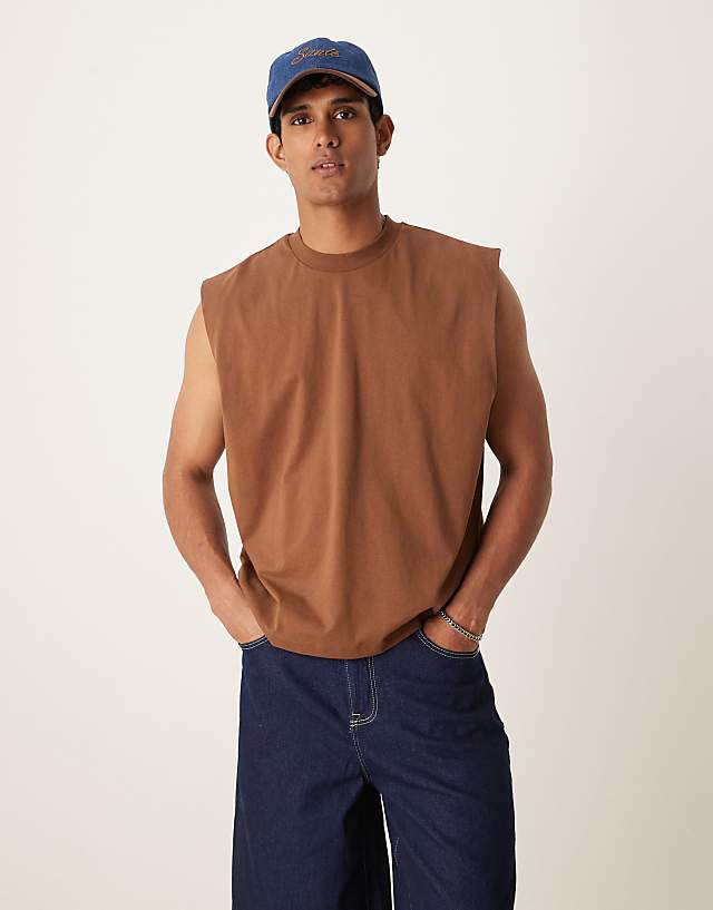 Asos ASOS DESIGN Oversized Vest With Back City Graphic In Brown