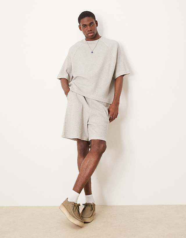 Asos ASOS DESIGN Oversized Waffle Raglan T-shirt Co-ord In Grey Marl