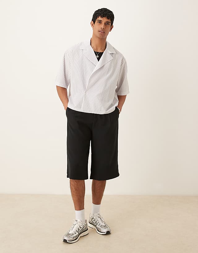 Asos ASOS DESIGN Oversized Wrap Detail Pinstripe Shirt In White