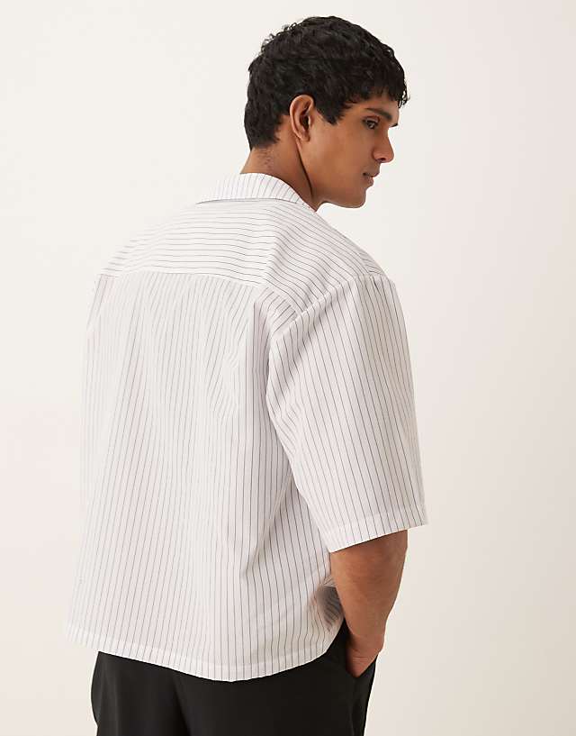 Asos ASOS DESIGN Oversized Wrap Detail Pinstripe Shirt In White