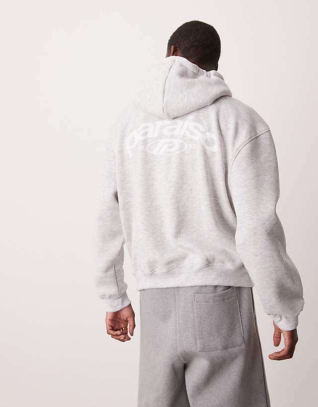 Asos ASOS DESIGN Oversized Zip Through Hoodie With Print Detail In Grey Marl