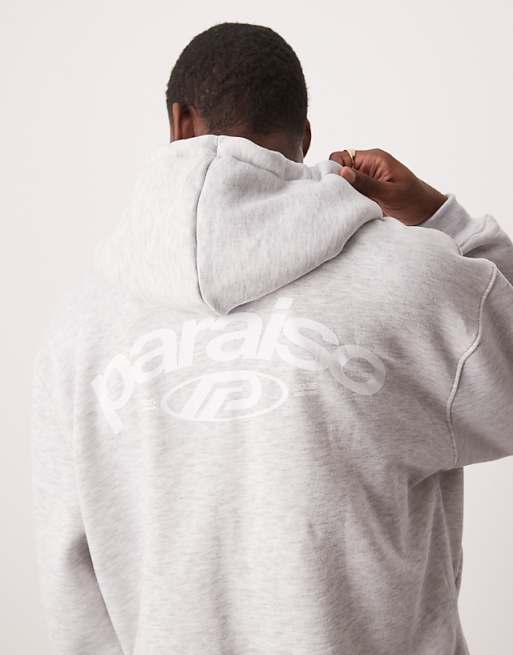 asos ASOS DESIGN oversized zip through hoodie with print detail in grey marl