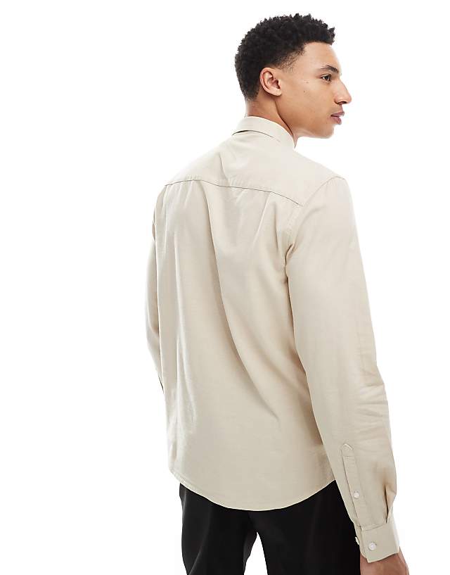 Asos ASOS DESIGN Oxford Regular Shirt In Light Stone