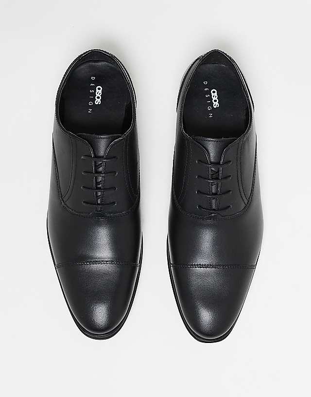 Asos ASOS DESIGN Oxford Shoes In Black Leather With Toe Cap