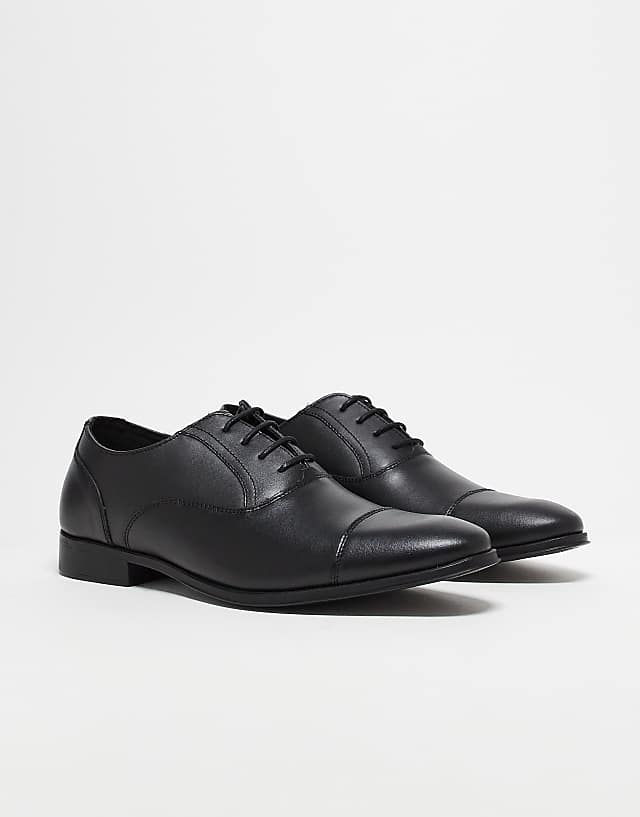 Asos ASOS DESIGN Oxford Shoes In Black Leather With Toe Cap
