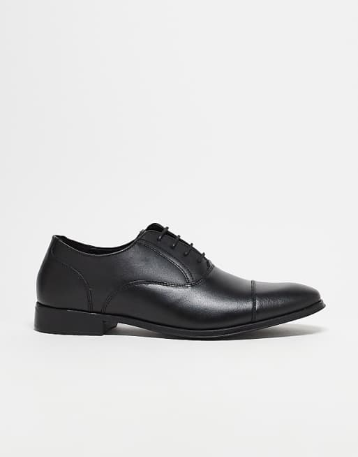 asos ASOS DESIGN oxford shoes in black leather with toe cap