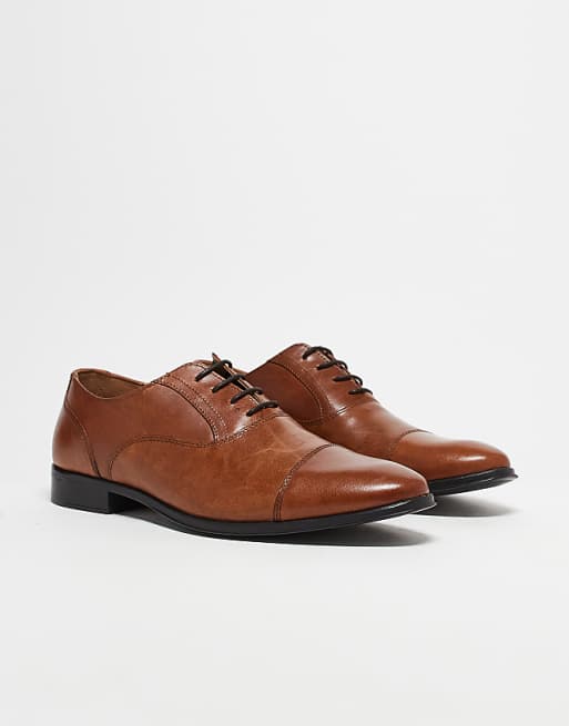 Asos ASOS DESIGN Oxford Shoes In Tan Leather With Toe Cap