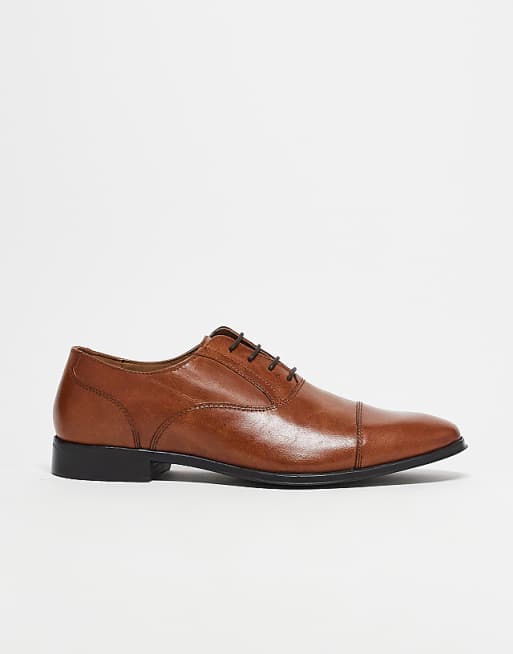 Asos ASOS DESIGN Oxford Shoes In Tan Leather With Toe Cap