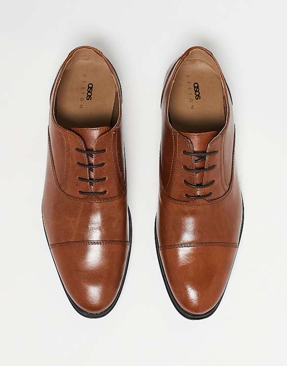 asos ASOS DESIGN oxford shoes in tan leather with toe cap