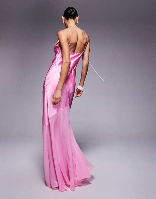 Asos ASOS DESIGN Panelled Satin Maxi Dress With Chiffon Skirt In Pink