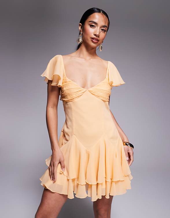 asos ASOS DESIGN Petite dropped waist full skirt mini dress in pale orange