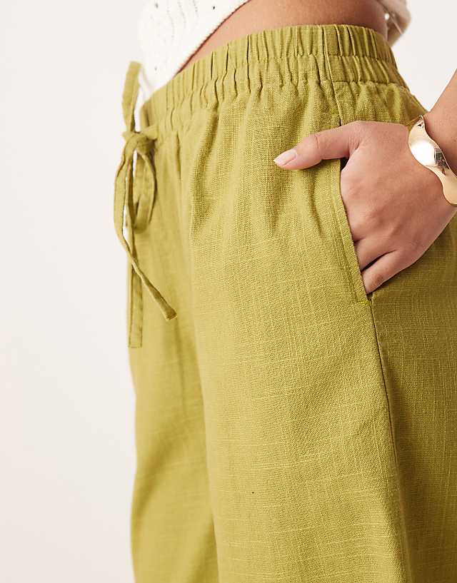 Asos ASOS DESIGN Petite Linen Look Pull On Trousers In Olive