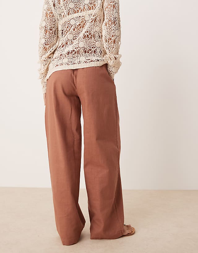 Asos ASOS DESIGN Petite Linen Look Pull On Trousers In Mocha