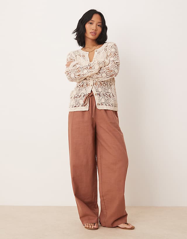 asos ASOS DESIGN Petite linen look pull on trousers in mocha