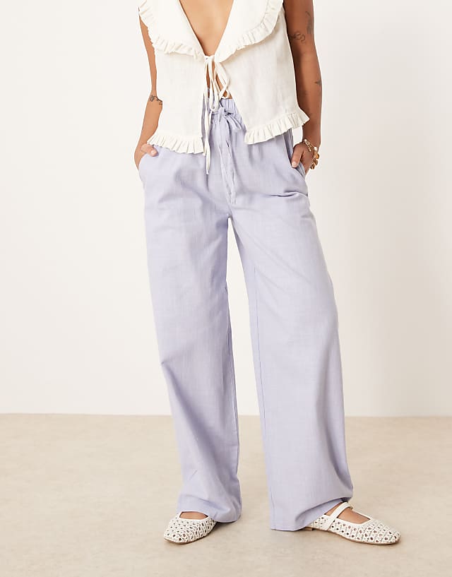 Asos ASOS DESIGN Petite Linen Look Pull On Trousers In Blue
