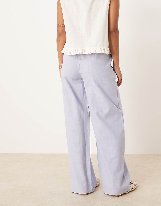 Asos ASOS DESIGN Petite Linen Look Pull On Trousers In Blue